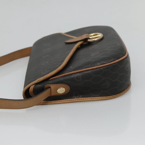 Christian Dior Honeycomb Canvas Shoulder Bag PVC Black Gold Auth - Picture 13 of 15